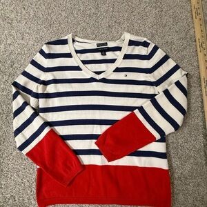 Tommy Hilfiger Red Navy & White Stripe Nautical Coastal Preppy Sweater